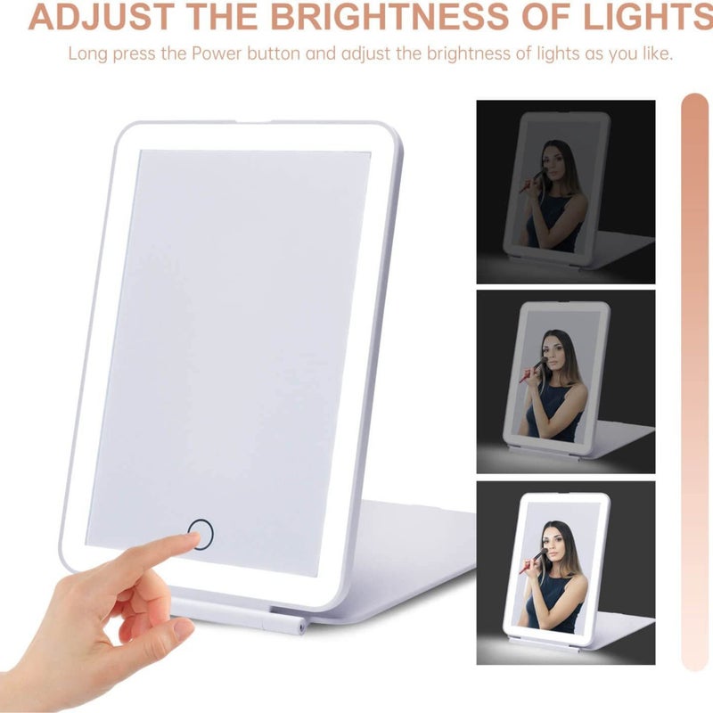 مرآة مكياج LED مع شريط ضوء ثلاثي الألوان مرآة مكياج مع ديمينغ غير متدرج مرآة لمسية مرآة تجميل قابلة للطي مرآة زينة محمولة - Image 2